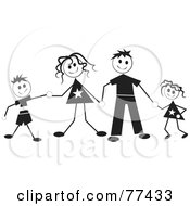 Royalty Free RF Clip Art Illustration Of A Black And White Stick Family Holding Hands