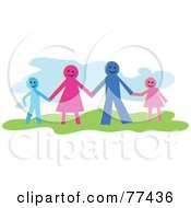 Royalty Free RF Clipart Illustration Of A Paper People Family Of Four Holding Hands