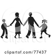 Royalty Free RF Clip Art Illustration Of A Black Family Of Four Silhouette Holding Hands