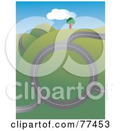 Royalty Free RF Clipart Illustration Of A Bumpy Roadway Over A Hilly Landscape With Trees