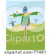 Friendly Brown Bird On A Scarecrow In A Hilly Landscape