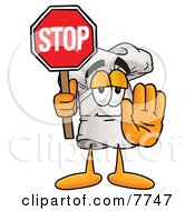 Chefs Hat Mascot Cartoon Character Holding A Stop Sign