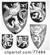 Royalty Free RF Clipart Illustration Of A Digital Collage Of Black And White Medieval Lion Shields by BestVector