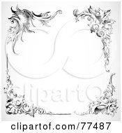 Poster, Art Print Of Black And White Border Of Floral Corner Borders - Version 5