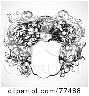 Royalty Free RF Clipart Illustration Of A Black And White Floral Crest With Copyspace