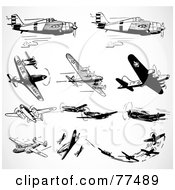 Royalty Free RF Clipart Illustration Of A Digital Collage Of Black And White Military Aircraft by BestVector