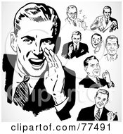 Royalty Free RF Clipart Illustration Of A Digital Collage Of Retro Black And White Talking Businessmen