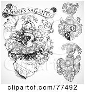 Royalty Free RF Clipart Illustration Of A Digital Collage Of Black And White Gothic Banner Shields by BestVector