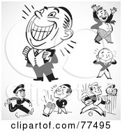 Royalty Free RF Clipart Illustration Of A Digital Collage Of Retro Black And White Energetic Businessmen