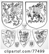 Royalty Free RF Clipart Illustration Of A Digital Collage Of Black And White Fantasy Gothic Shields