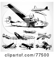 Royalty Free RF Clipart Illustration Of A Digital Collage Of Black And White Retro Planes by BestVector