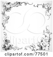 Poster, Art Print Of Black And White Border Of Floral Corner Borders - Version 1