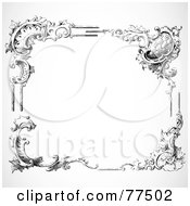 Poster, Art Print Of Black And White Border Of Floral Corner Borders - Version 4