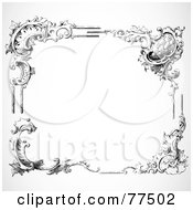 Royalty Free RF Clipart Illustration Of A Black And White Border Of Floral Corner Borders Version 4