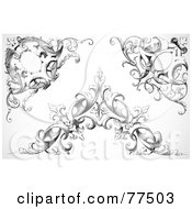 Royalty Free RF Clipart Illustration Of A Digital Collage Of Three Floral Vine Leaf Corner And Header Elements