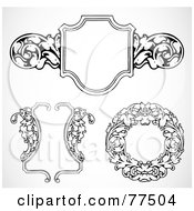 Royalty Free RF Clipart Illustration Of A Digital Collage Of Black And White Three Floral Borders And Frames