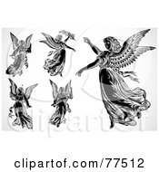 Poster, Art Print Of Digital Collage Of Flying Black And White Angels