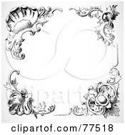 Poster, Art Print Of Black And White Border Of Floral Corner Borders - Version 2