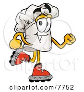 Chefs Hat Mascot Cartoon Character Roller Blading On Inline Skates