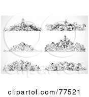 Royalty Free RF Clipart Illustration Of A Digital Collage Of Ornamental Black And White Vine Headers