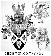 Poster, Art Print Of Digital Collage Of Three Black And White Gothic Shield Crests