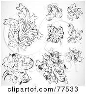 Royalty Free RF Clipart Illustration Of A Digital Collage Of Ornate Elegant Black And White Leaves
