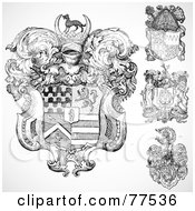 Poster, Art Print Of Digital Collage Of Four Ornate Gothic Coat Of Arms Shields