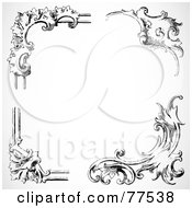 Royalty Free RF Clipart Illustration Of A Black And White Border Of Floral Corner Borders Version 3