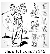 Digital Collage Of Black And White Retro Men And Women Golfing
