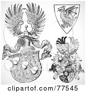 Digital Collage Of Ornate Heraldic Fantasy Shields