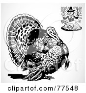 Royalty Free RF Clipart Illustration Of A Digital Collage Of A Hungry Pilgrim And A Big Turkey Bird