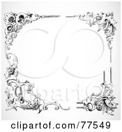 Royalty Free RF Clipart Illustration Of A Black And White Border Of Floral Corner Borders Version 6