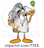 Chefs Hat Mascot Cartoon Character Preparing To Hit A Tennis Ball