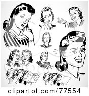 Royalty Free RF Clipart Illustration Of A Digital Collage Of Retro Black And White Ladies Thinking And Talking by BestVector #COLLC77554-0144