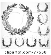 Royalty Free RF Clipart Illustration Of A Digital Collage Of Black And White Laurel Wreaths