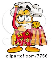 Poster, Art Print Of Chefs Hat Mascot Cartoon Character In Orange And Red Snorkel Gear