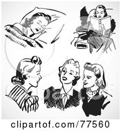 Royalty Free RF Clipart Illustration Of A Digital Collage Of Retro Black And White Women Sleeping Reading And Chatting by BestVector