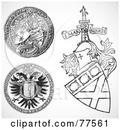 Royalty Free RF Clipart Illustration Of A Digital Collage Of Black And White Shield Crest Designs