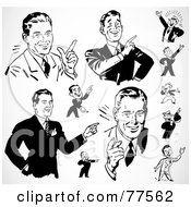 Royalty Free RF Clipart Illustration Of A Digital Collage Of Black And White Retro Pointing Businessmen by BestVector