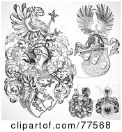 Poster, Art Print Of Digital Collage Of Four Black And White Gothic Crests And Shields
