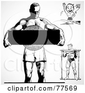 Poster, Art Print Of Digital Collage Of Black And White Retro Bodybuilders