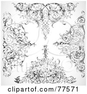 Royalty Free RF Clipart Illustration Of A Digital Collage Of Four Black And White Ornate Floral Corner Elements