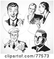 Poster, Art Print Of Digital Collage Of Five Black And White Retro Business Men