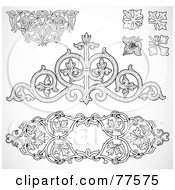 Royalty Free RF Clipart Illustration Of A Digital Collage Of Black And White Wrought Iron Floral Elements