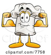 Chefs Hat Mascot Cartoon Character Flexing His Arm Muscles