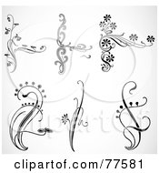 Royalty Free RF Clipart Illustration Of A Digital Collage Of Black And White Floral Vine Elements