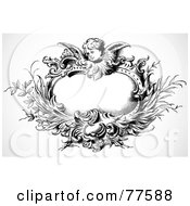Royalty Free RF Clipart Illustration Of A Black And White Floral Oval Frame