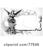 Royalty Free RF Clipart Illustration Of A Black And White Scroll Sign With An Angel And Snake