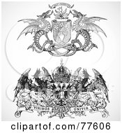 Poster, Art Print Of Digital Collage Of Two Black And White Heraldic Phoenix And Dragon Headers