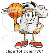 Chefs Hat Mascot Cartoon Character Spinning A Basketball On His Finger